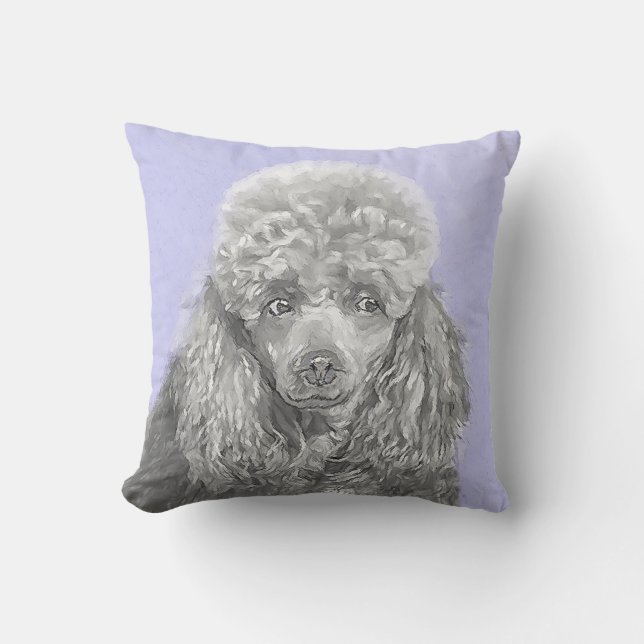 Poodle Miniatur Spielzeug Silver Gray Blue Hund Ku Kissen (Vorderseite)