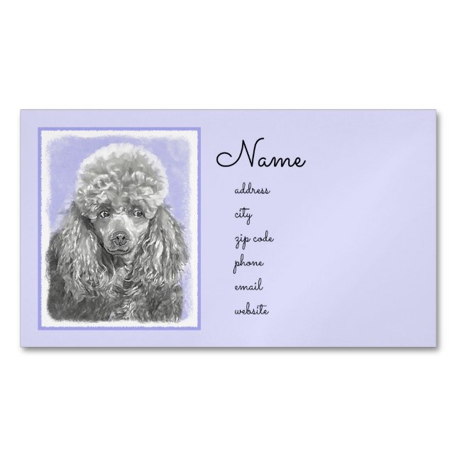 Poodle Miniatur Spielzeug Silver Gray Blue Hund Ku Magnetische Visitenkarte (Vorderseite)