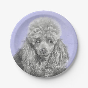 Poodle Miniatur Spielzeug Silver Gray Blue Hund Ku Pappteller