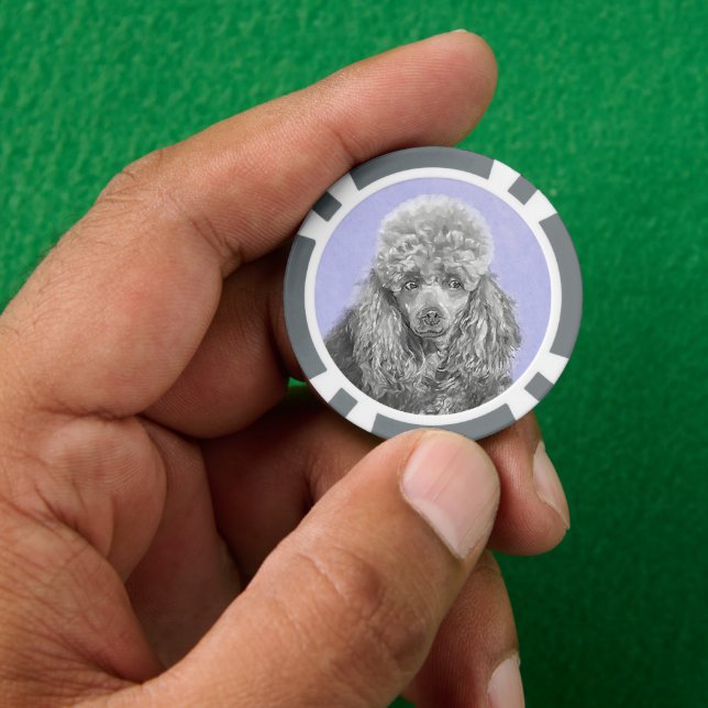 Poodle Miniatur Spielzeug Silver Gray Blue Hund Ku Pokerchips (Hand)
