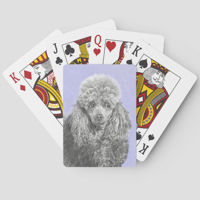 Poodle Miniatur Spielzeug Silver Gray Blue Hund Ku Spielkarten (Rückseite)