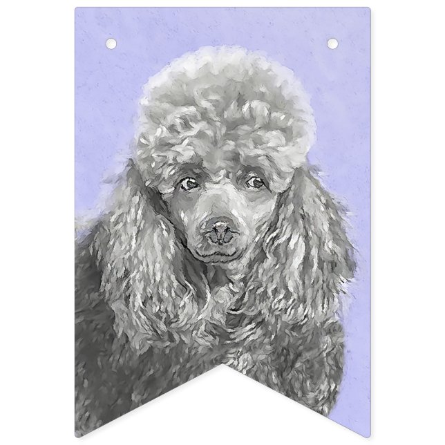 Poodle Miniatur Spielzeug Silver Gray Blue Hund Ku Wimpelkette (Erste Fahne)