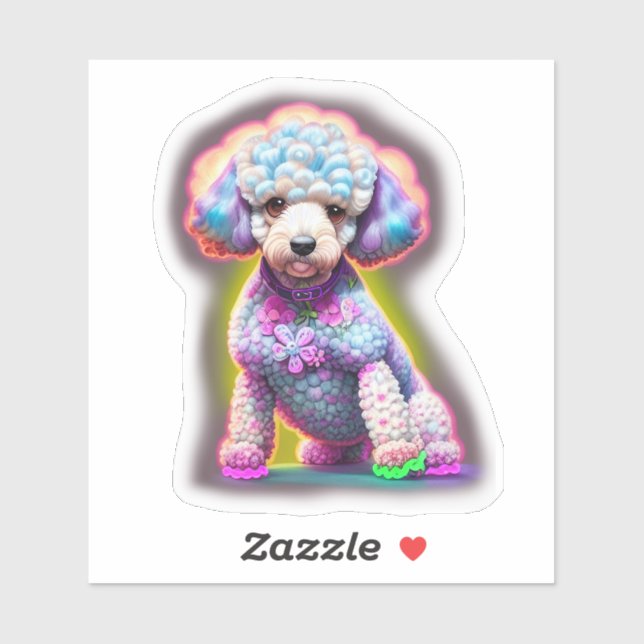 Poodle mit Blume Aufkleber (Blatt)