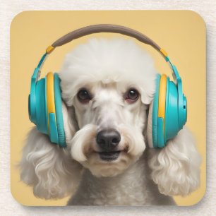 Poodle mit Kopfhörer Getränkeuntersetzer