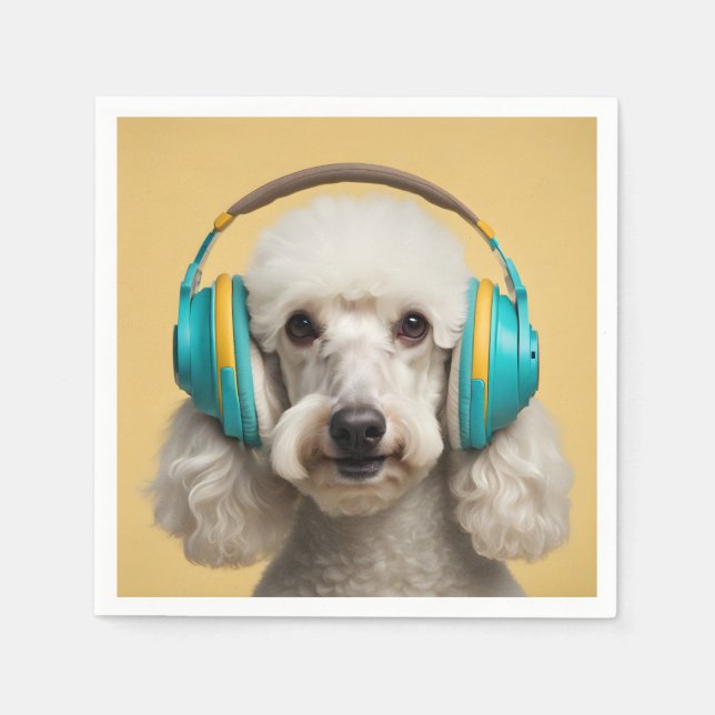 Poodle mit Kopfhörer Serviette (Vorderseite)