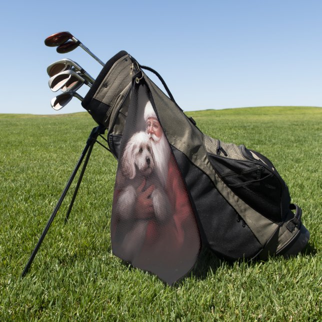 Poodle mit Weihnachtsmann Weihnachten Golfhandtuch (Gras)