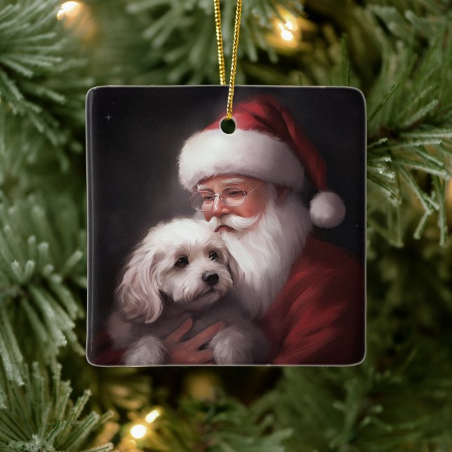 Poodle mit Weihnachtsmann Weihnachten Keramikornament (Baum)