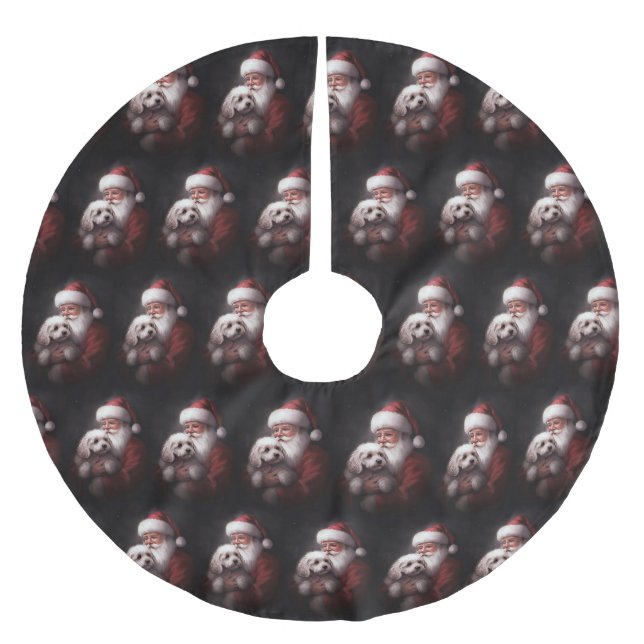 Poodle mit Weihnachtsmann Weihnachten Polyester Weihnachtsbaumdecke (Vorderseite)