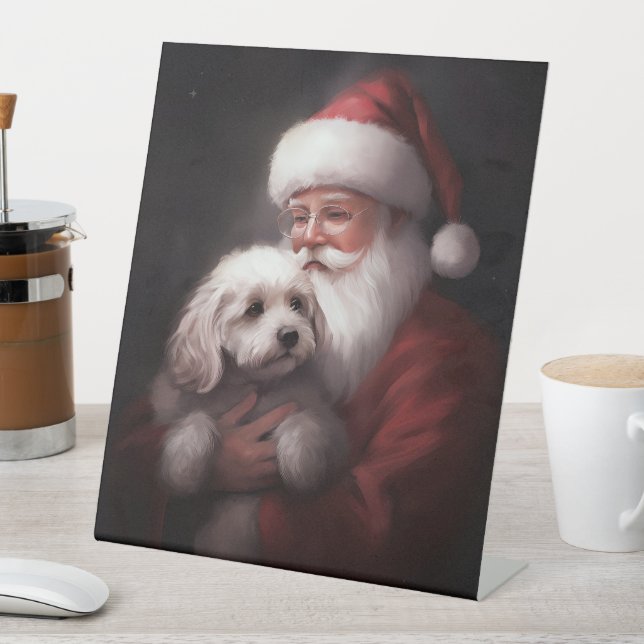 Poodle mit Weihnachtsmann Weihnachten Sockelschild (In Situ)