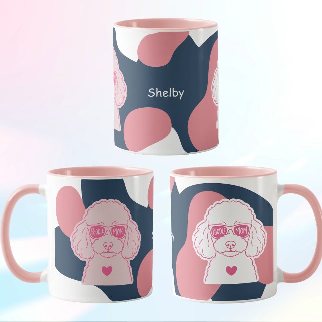 Poodle Mom Mug | Custom Name Pink Dog Sunglasses (Créateur téléchargé)