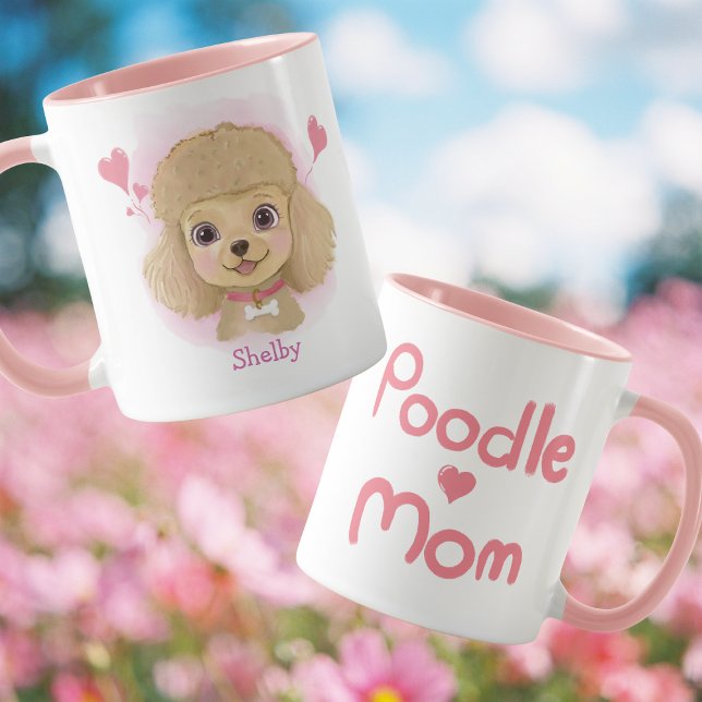 Poodle Mom Watercolor Mug with Custom Name (Créateur téléchargé)
