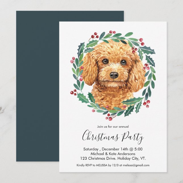 Poodle Niedlich Hund Elegantes Party Kraut Einladung (Vorne/Hinten)