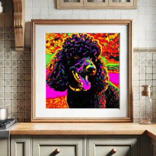 Poodle noir coloré Happy Poodle Potrait Poster
