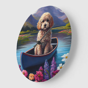Poodle on a Paddle: Ein Landschaftliches Abenteuer Große Wanduhr