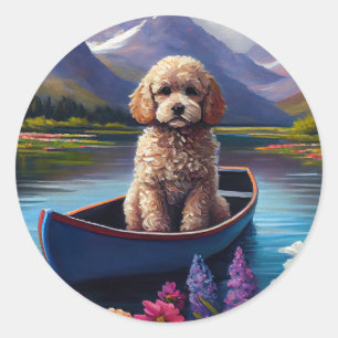 Poodle on a Paddle: Ein Landschaftliches Abenteuer Runder Aufkleber