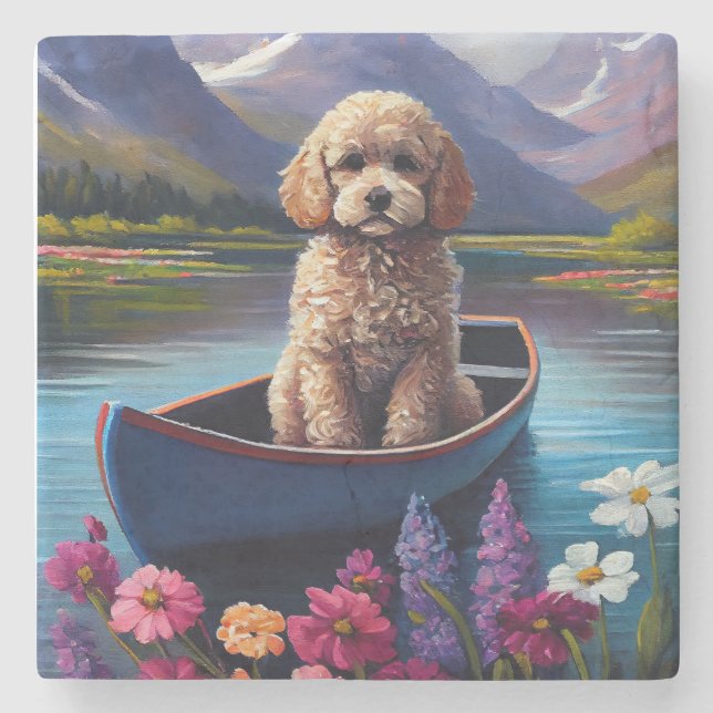 Poodle on a Paddle: Ein Landschaftliches Abenteuer Steinuntersetzer (Vorderseite)