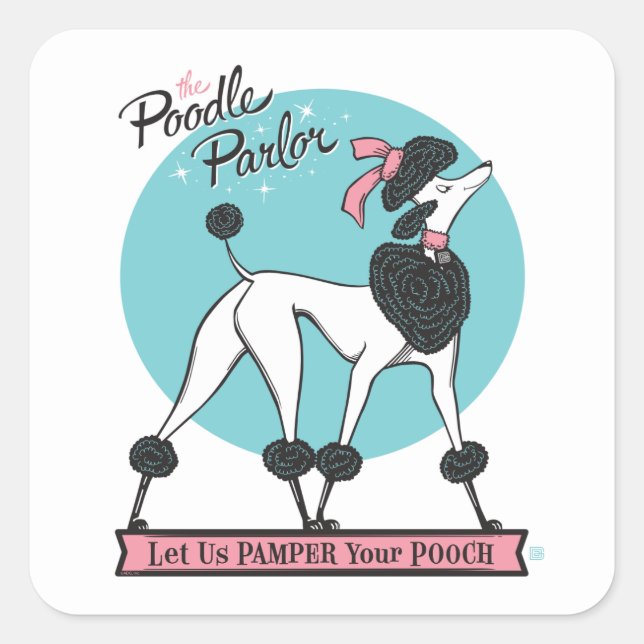 Poodle Parlor Quadratischer Aufkleber (Vorderseite)