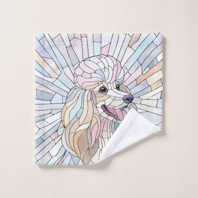 Poodle - pastellfarbene Mosaik Badhandtuch Set (Waschlappen)
