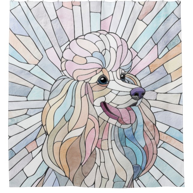 Poodle - pastellfarbene Mosaik Duschvorhang (Vorderseite)