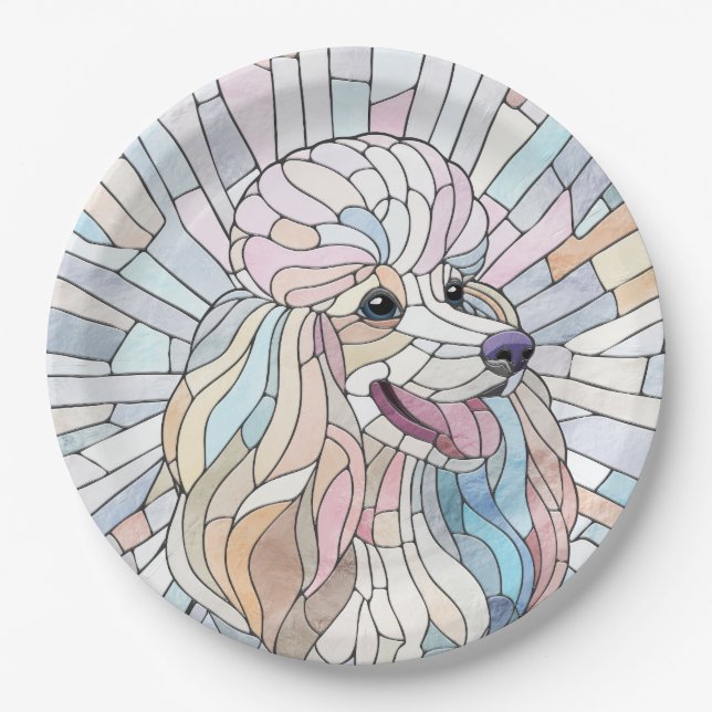 Poodle - pastellfarbene Mosaik Pappteller (Vorderseite)