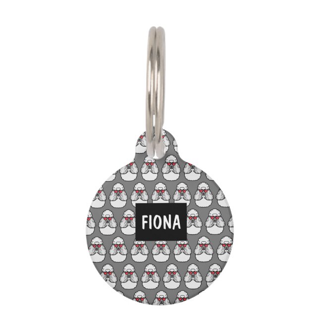 Poodle Pattern Funny Haustiermarke (Vorderseite)