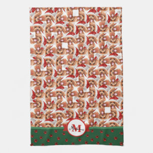 Poodle Pattern Monogram Christmas Dog Geschirrtuch