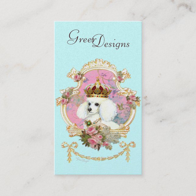 Poodle Princess in rosa Rosen Visitenkarte (Vorderseite)