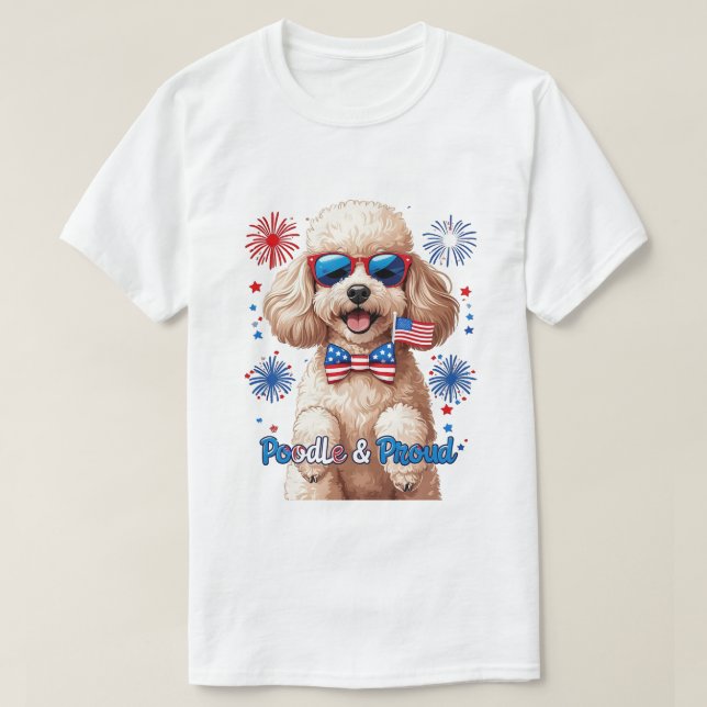 Poodle & Proud - 4. Juli Hunde T - Shirt (Design vorne)