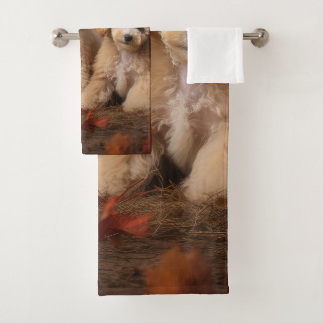 Poodle Puppy Autumn Delight Pumpkin Badhandtuch Set (Insitu)