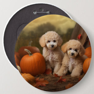 Poodle Puppy Autumn Delight Pumpkin Button