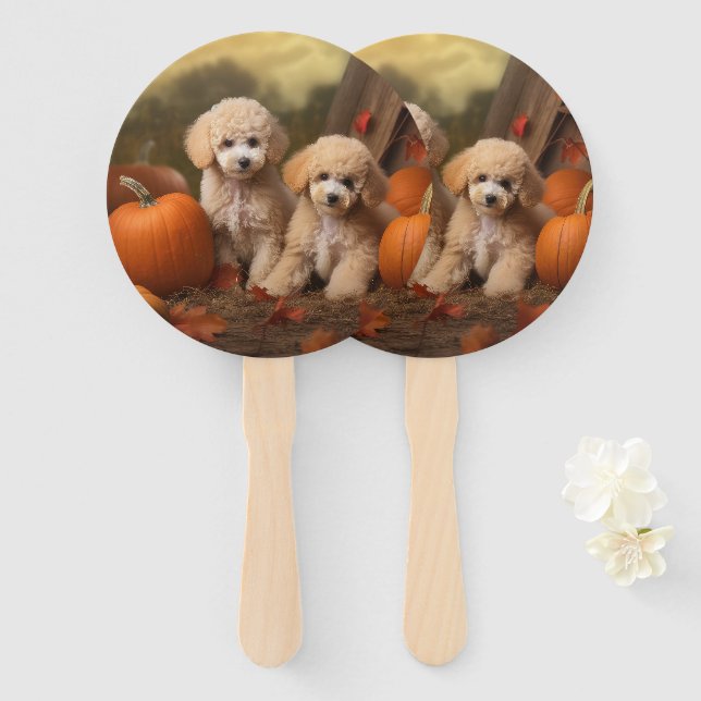 Poodle Puppy Autumn Delight Pumpkin Fächer (Vorne und Hinten)