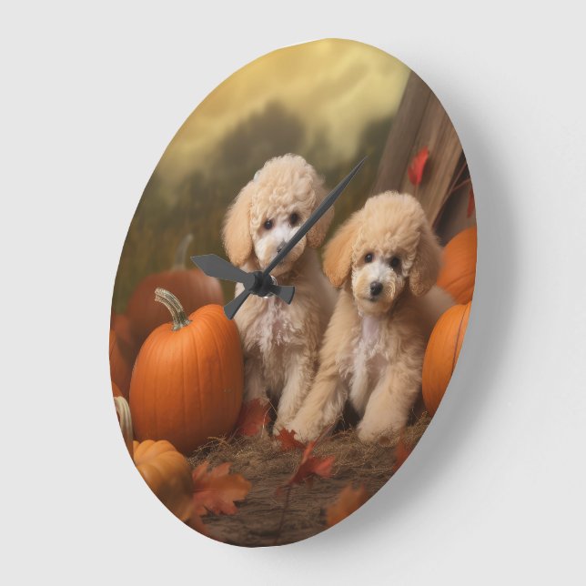 Poodle Puppy Autumn Delight Pumpkin Große Wanduhr (Winkel)