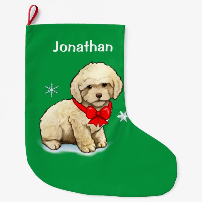 Poodle Puppy trägt einen Weihnachtsjunge Großer Weihnachtsstrumpf (Vorderseite)