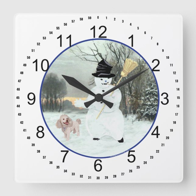 Poodle Quadratische Wanduhr (Vorderseite)