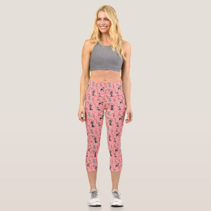 Poodle Rock Retro 50er Mod Pink Schwarz Niedlich Capri Leggings