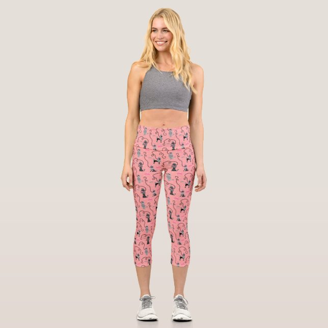 Poodle Rock Retro 50er Mod Pink Schwarz Niedlich Capri Leggings (Vorderseite)