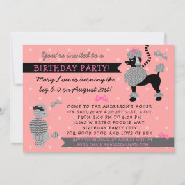 Poodle Rock Retro Pink Black 50er Geburtstagsparty Einladung