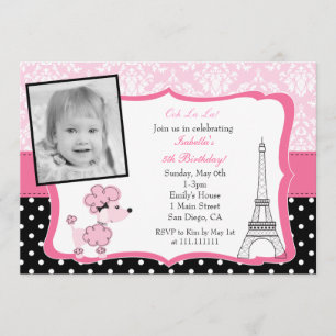 Poodle rose à Paris Photo Invitation d'anniversair
