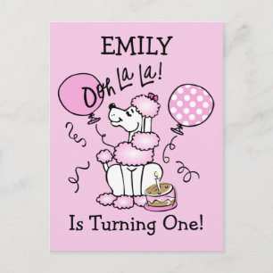 Poodle rose Anniversaire Carte postale personnalis