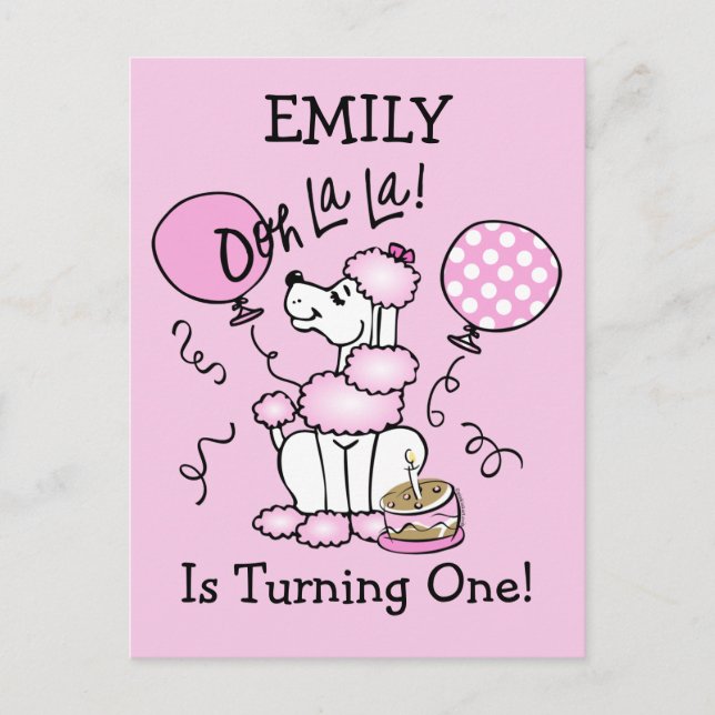 Poodle rose Anniversaire Carte postale personnalis (Devant)