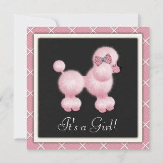 Poodle rose Noir Invitations de douche pour bébé