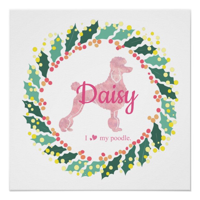 Poodle rose personnalisé Silhouette Poster de Noël (Devant)