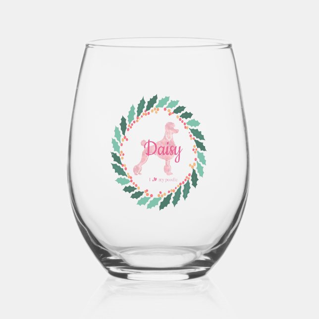 Poodle rose personnalisé Silhouette Verre de Noël (Recto)