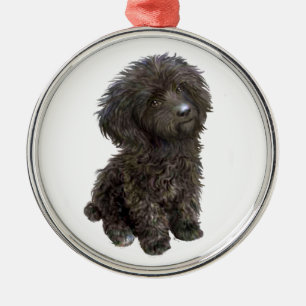 Poodle - Schwarzes Spielzeug Silbernes Ornament