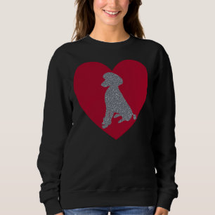 Poodle Sitzen Silberner Glitzer Rotes Herz Sweatshirt
