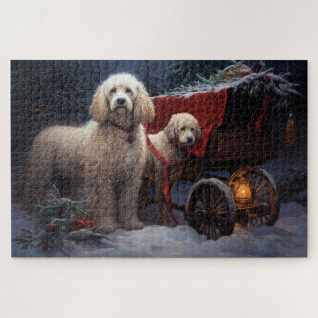 Poodle Snowy Sleigh Weihnachtsdekor (Horizontal)