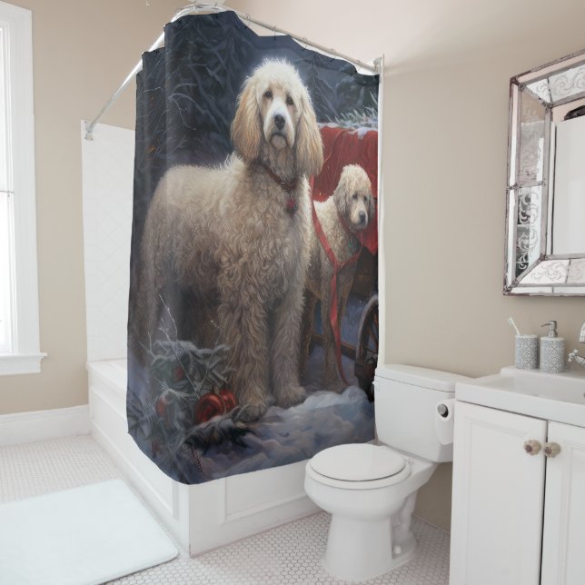 Poodle Snowy Sleigh Weihnachtsdekor Duschvorhang (Beispiel)