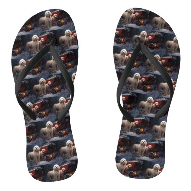 Poodle Snowy Sleigh Weihnachtsdekor Flip Flops (Fußbett)