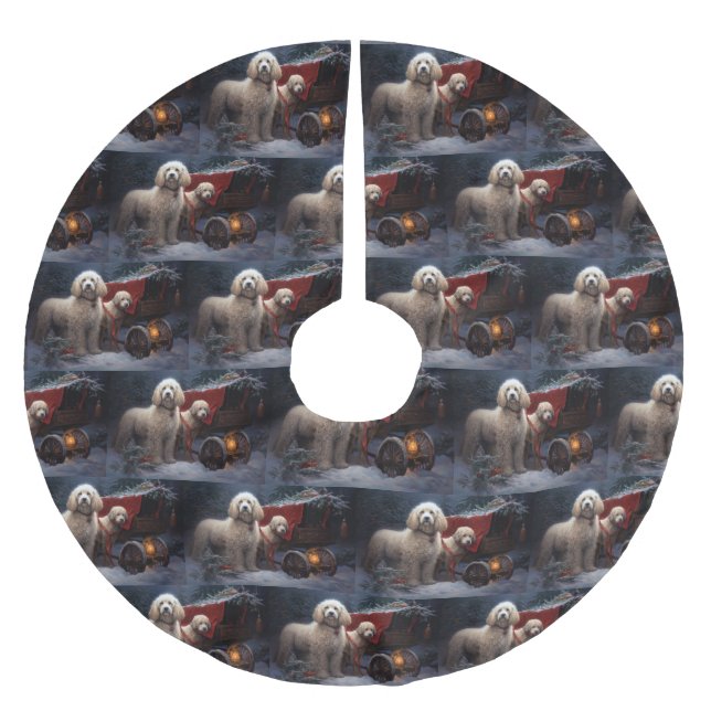 Poodle Snowy Sleigh Weihnachtsdekor Polyester Weihnachtsbaumdecke (Vorderseite)