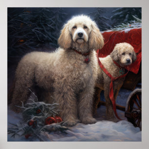 Poodle Snowy Sleigh Weihnachtsdekor Poster